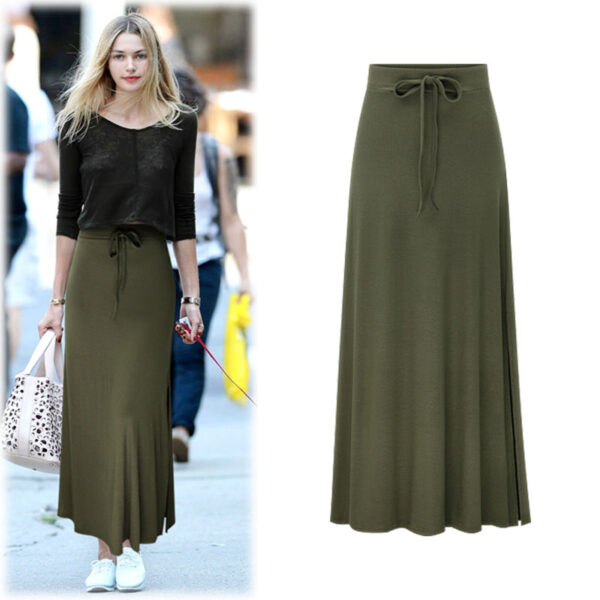 Large Size Women'S Clothing Fashion Knitted Skirt High Waist Medium And Long Slit A-Shaped Skirt Elastic Over The Knee - Image 2