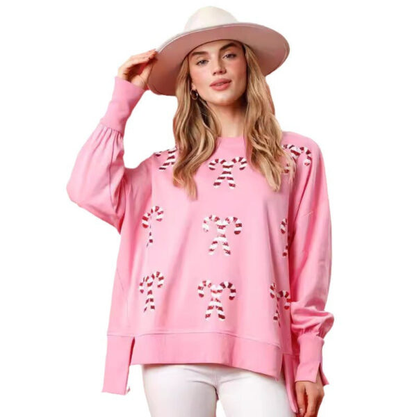 2024 Autumn And Winter New Women'S Clothing Christmas Candy Sequined Top Loose Casual Sweater - Image 5