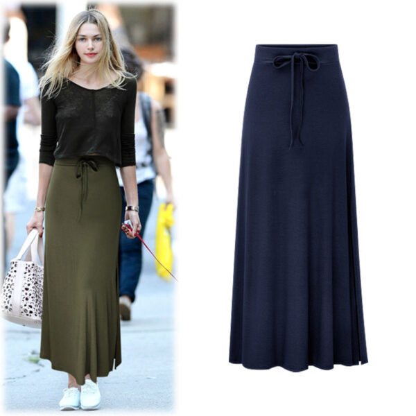 Large Size Women'S Clothing Fashion Knitted Skirt High Waist Medium And Long Slit A-Shaped Skirt Elastic Over The Knee - Image 3