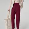 [Hot Leather Windproof Pants Winter New Thick Wool Silk Velvet Large Size Sports Casual White Guard Pants - Wool Silk Red, XL (57.5-65 Kg)