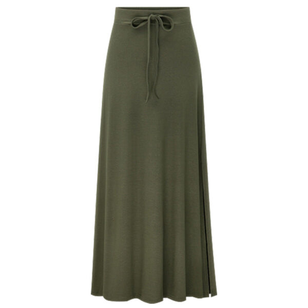 Large Size Women'S Clothing Fashion Knitted Skirt High Waist Medium And Long Slit A-Shaped Skirt Elastic Over The Knee - Image 9