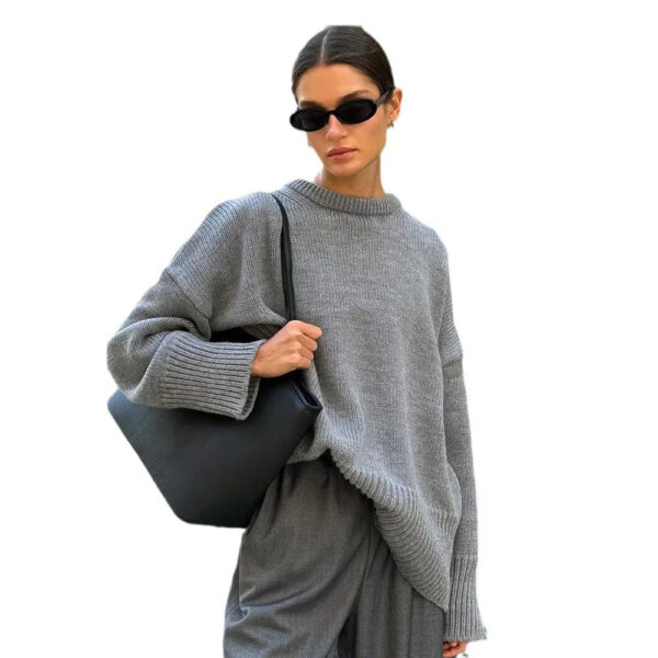 Crew Neck Sweater 2024 Autumn And Winter New Solid Color Versatile Casual Lazy Pullover Knitted Crew Neck Sweater - Image 5