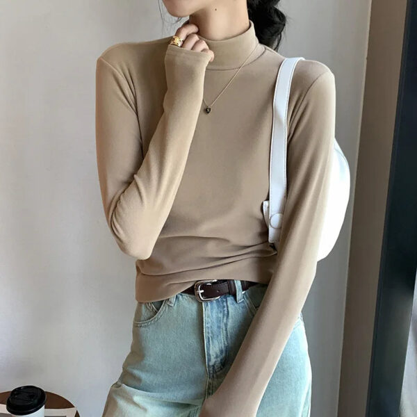 Semi-Turtleneck Double-Sided German Velvet Bottoming Shirt For Women'S Spring And Autumn Models,Thickened Warm Long-Sleeved Top - Image 10