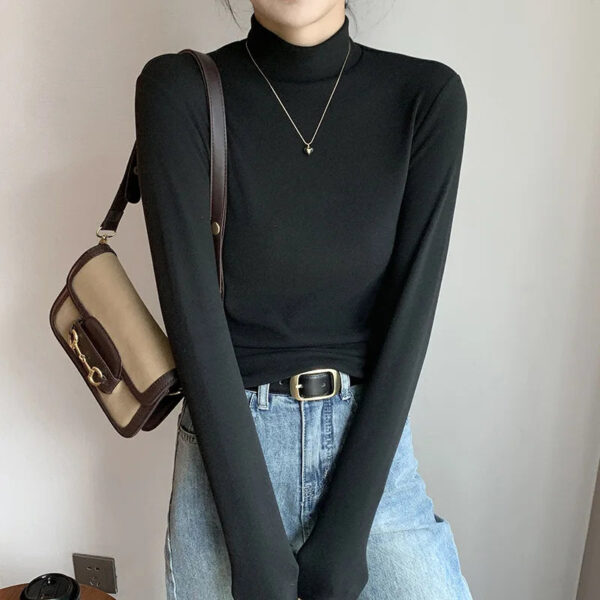 Semi-Turtleneck Double-Sided German Velvet Bottoming Shirt For Women'S Spring And Autumn Models,Thickened Warm Long-Sleeved Top - Image 6