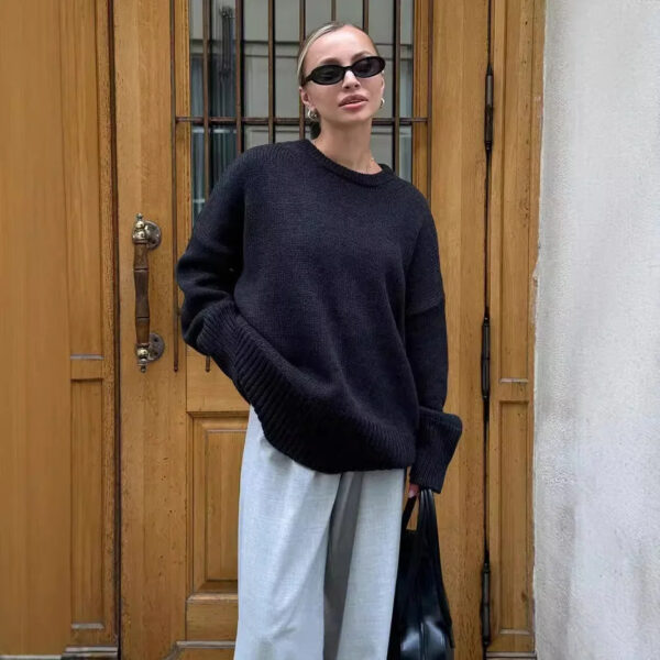 Crew Neck Sweater 2024 Autumn And Winter New Solid Color Versatile Casual Lazy Pullover Knitted Crew Neck Sweater - Image 3