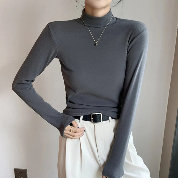 Semi-Turtleneck Double-Sided German Velvet Bottoming Shirt For Women'S Spring And Autumn Models,Thickened Warm Long-Sleeved Top - Image 3