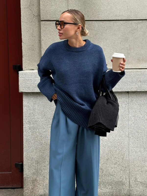 Crew Neck Sweater 2024 Autumn And Winter New Solid Color Versatile Casual Lazy Pullover Knitted Crew Neck Sweater - Image 10