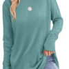 Women's Round Neck Solid Color Finger Long-sleeved Top Loose Medium and Long Bottoming Shirt - Turquoise Green, XXL