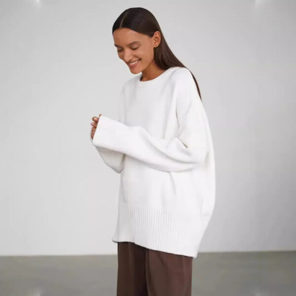 Crew Neck Sweater 2024 Autumn And Winter New Solid Color Versatile Casual Lazy Pullover Knitted Crew Neck Sweater - Image 4