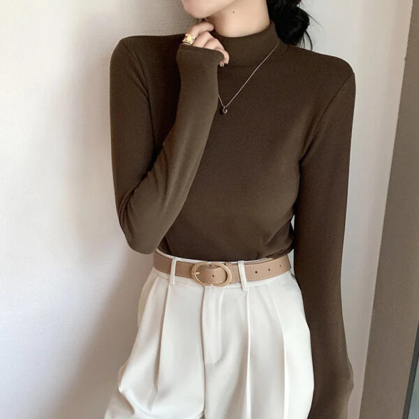 Semi-Turtleneck Double-Sided German Velvet Bottoming Shirt For Women'S Spring And Autumn Models,Thickened Warm Long-Sleeved Top - Image 2