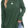 Women's Round Neck Solid Color Finger Long-sleeved Top Loose Medium and Long Bottoming Shirt - DARK GREEN, M