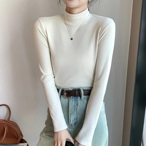 Semi-Turtleneck Double-Sided German Velvet Bottoming Shirt For Women'S Spring And Autumn Models,Thickened Warm Long-Sleeved Top - Image 9