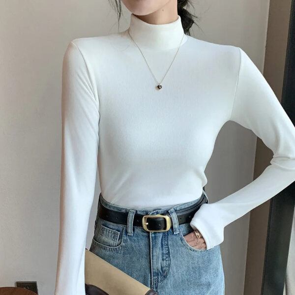 Semi-Turtleneck Double-Sided German Velvet Bottoming Shirt For Women'S Spring And Autumn Models,Thickened Warm Long-Sleeved Top - Image 7