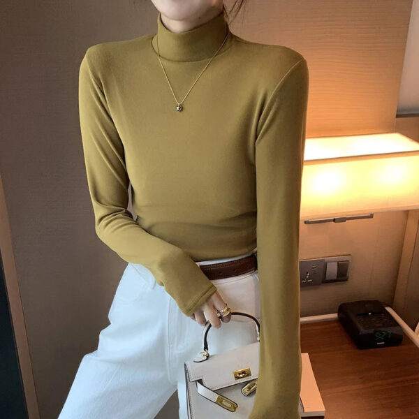 Semi-Turtleneck Double-Sided German Velvet Bottoming Shirt For Women'S Spring And Autumn Models,Thickened Warm Long-Sleeved Top - Image 8