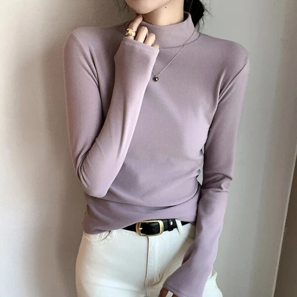 Semi-Turtleneck Double-Sided German Velvet Bottoming Shirt For Women'S Spring And Autumn Models,Thickened Warm Long-Sleeved Top - Image 4