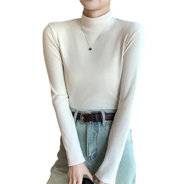 Semi-Turtleneck Double-Sided German Velvet Bottoming Shirt For Women'S Spring And Autumn Models,Thickened Warm Long-Sleeved Top - Image 5