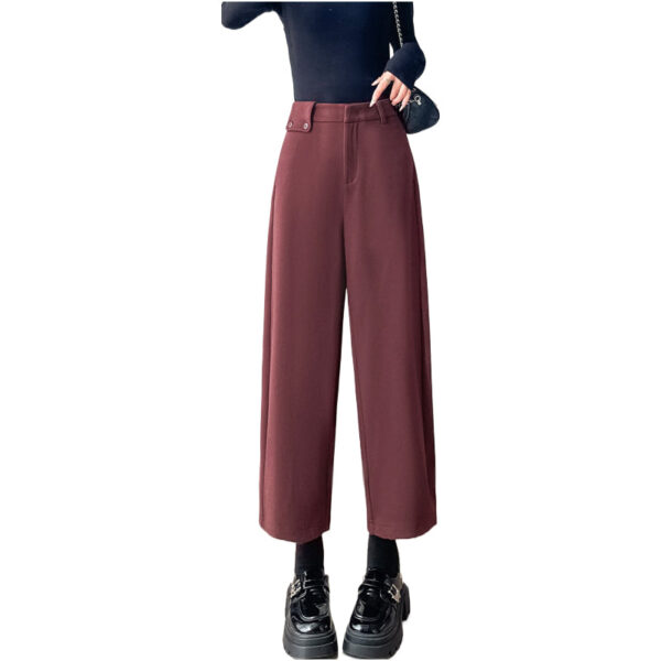 Autumn And Winter New High-Waisted Nine-Point Straight-Leg Woolen Pants With Fleece Harlan Boots Casual Pants For Women