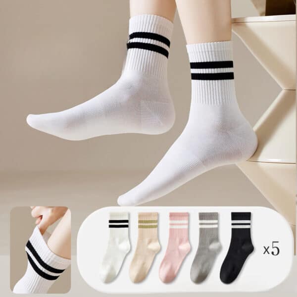 5 Prs-Men'S Medium Tube Socks Terry Socks Towel Bottom Sports Cotton White Stockings Basketball Socks - Image 5