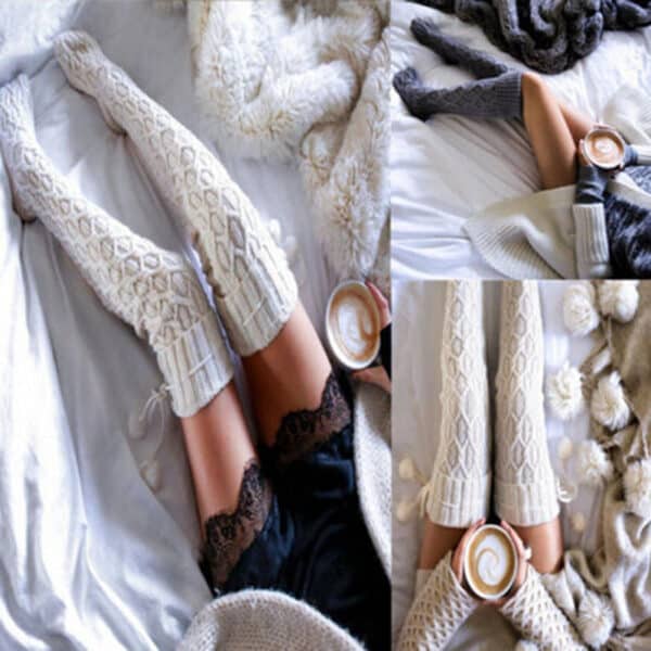 Popular Knitted Wool Socks For Women, Knee-Stacking Socks With Hairballs