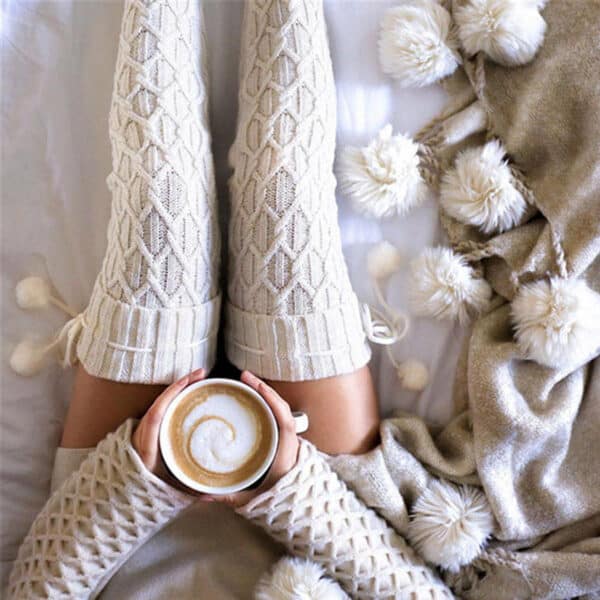 Popular Knitted Wool Socks For Women, Knee-Stacking Socks With Hairballs - Image 5