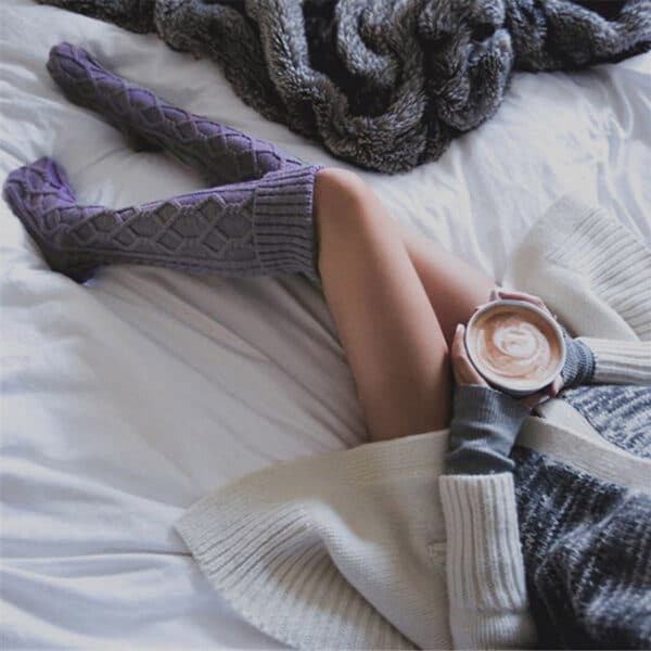 Popular Knitted Wool Socks For Women, Knee-Stacking Socks With Hairballs - Image 4