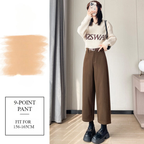 Autumn And Winter New High-Waisted Nine-Point Straight-Leg Woolen Pants With Fleece Harlan Boots Casual Pants For Women - Image 7