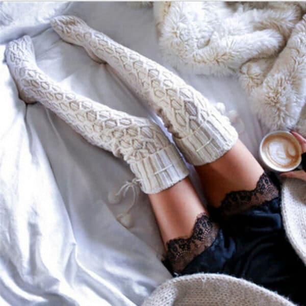 Popular Knitted Wool Socks For Women, Knee-Stacking Socks With Hairballs - Image 6