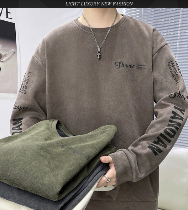 Autumn And Winter Street Trend Suede Sweater Men'S Loose Versatile Top - Image 5