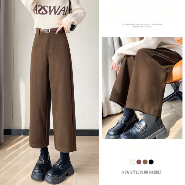 Autumn And Winter New High-Waisted Nine-Point Straight-Leg Woolen Pants With Fleece Harlan Boots Casual Pants For Women - Image 3