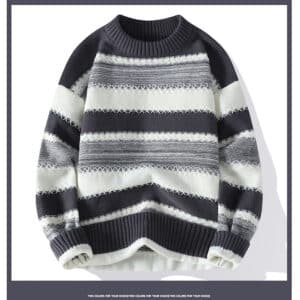 Sweater Men's Spring Autumn and Winter Retro New Contrasting Color Stripes Trend