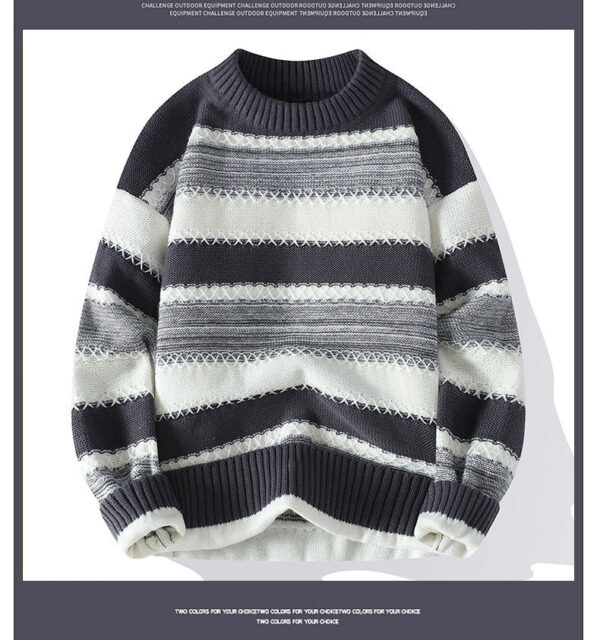 Sweater Men'S Spring Autumn And Winter Retro New Contrasting Color Stripes Trend