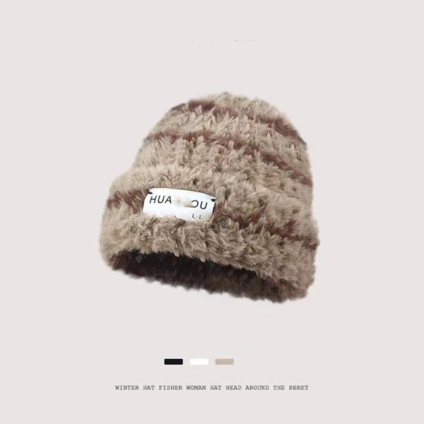 New Knitted Hat Children'S Winter Wool Stripes Show A Small Face Plush Warm Thickened Large Head Circumference Ear Protectors Stacking Hat