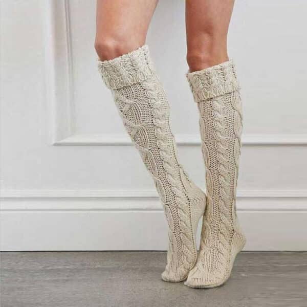 Quality Fashion Twist Flanged Knitted Long Tube Over Knee Stacking Socks Women, Solid Color Medium Long Tube Wool
