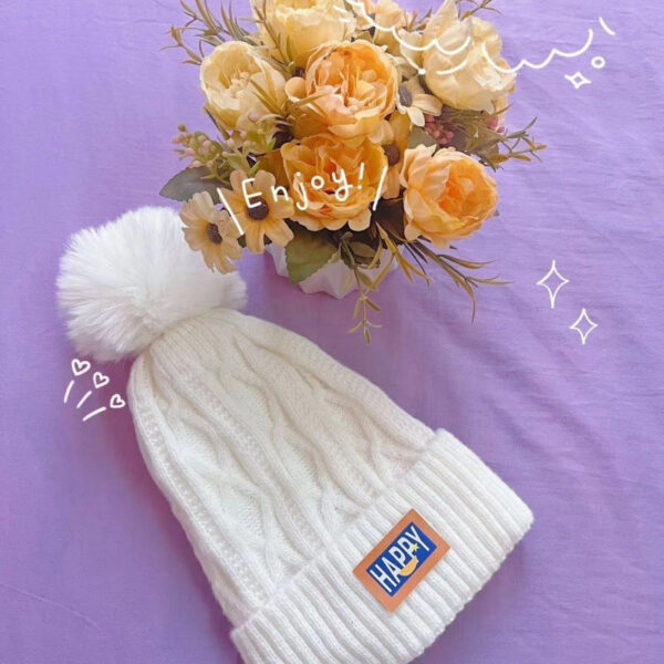 Winter New Happy Plush Women'S Warm Thickened Knitted Hat Versatile Double-Layer Ear Protection Hat - Image 4