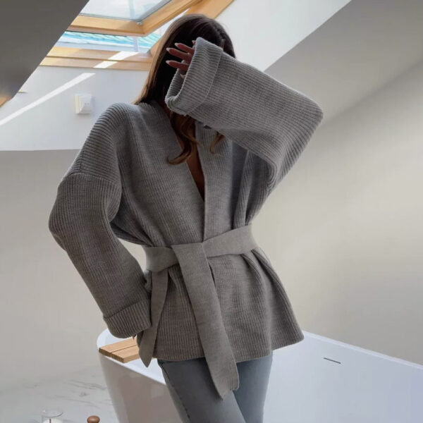 Lace-Up Bathrobe Wind Knitted Sweater Women'S Autumn And Winter Lazy Wind Jacket Medium And Long Cardigan - Image 7