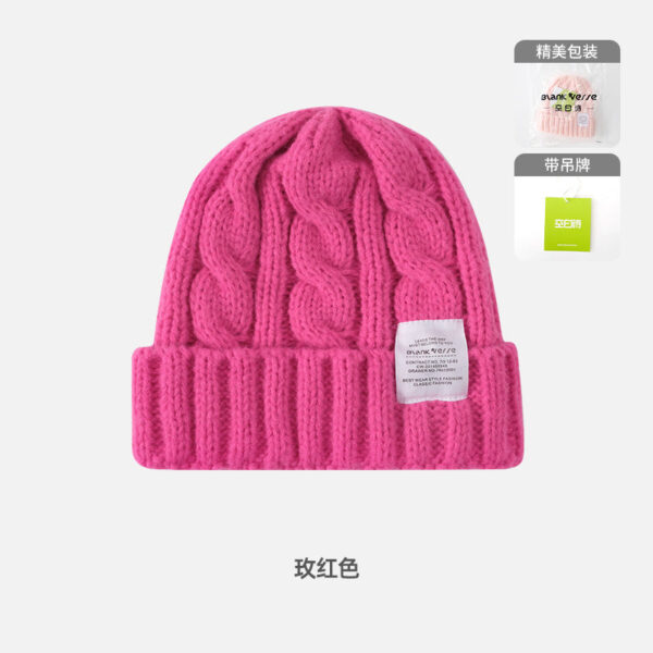 Solid Color Twist Female Autumn And Winter Student Warm Ear Protection Knitted Hat Couple Versatile Cold Hat - Image 13