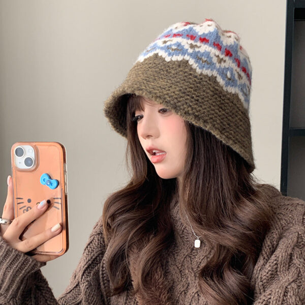 Retro Wool Hat Autumn And Winter Women'S Warm Ear Protection Versatile Face Small Color Matching Warm Knitted Bucket Hat - Image 12