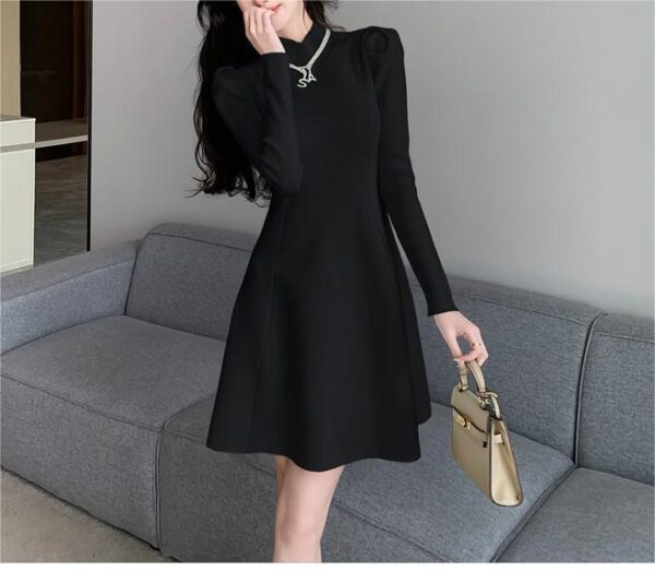 Semi-Turtleneck Bubble Sleeves Gentle Wind Temperament Knitted Dress Autumn Spring New Bottom A-Word Sweater Skirt - Image 8
