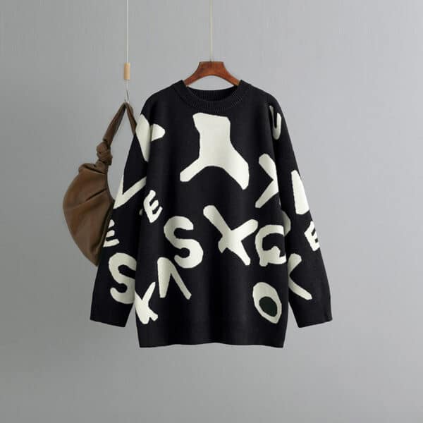 2024 Autumn And Winter New Knitted Sweater Women'S Medium And Long Jacquard Loose Bottoming Shirt Top - Image 2