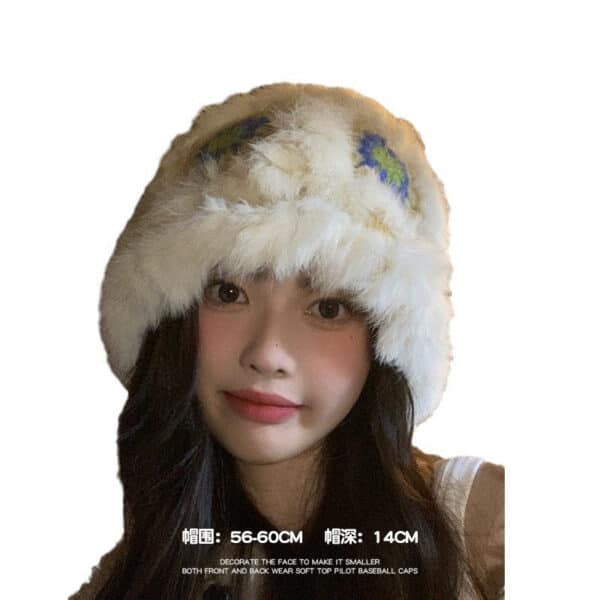 Big Puff Plush Rabbit Hair Handwoven Lion Dancing Hat Cold Fisherman Children Cute Plush Knitted Basin Women Hat - Image 5