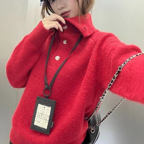 Design Sense New Year'S Turtleneck Red Sweater Women'S New Lazy Style Casual Knitted Sweater Women - Image 4
