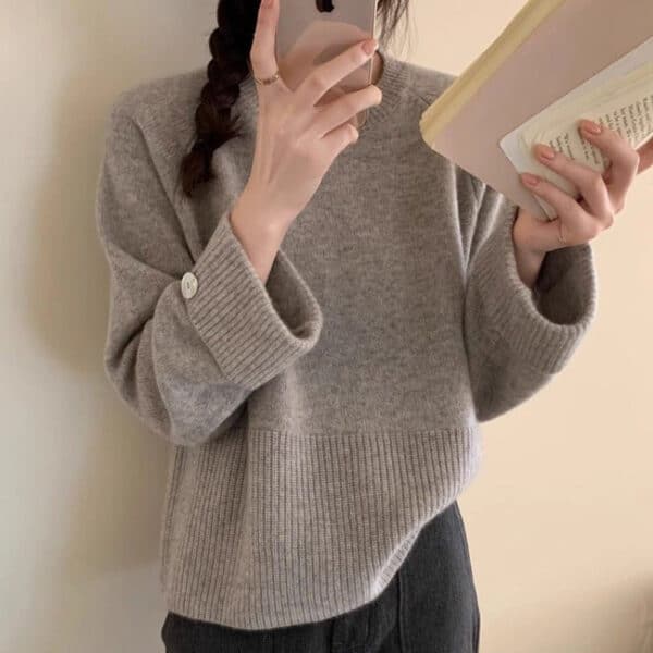Loose Soft Waxy Comfortable And Thin Pullover Sweater Women'S Lazy Style Long-Sleeved Outer Wear Knitted Sweater - Image 8