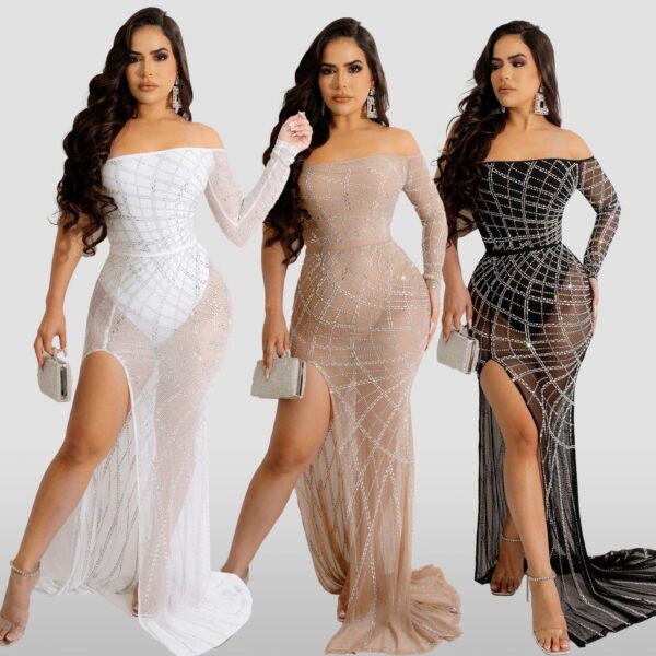 Sexy, Hot Diamond, Chest Wrap, Perspective, Side Open, Slim Fit, Mopping Dress Skirt