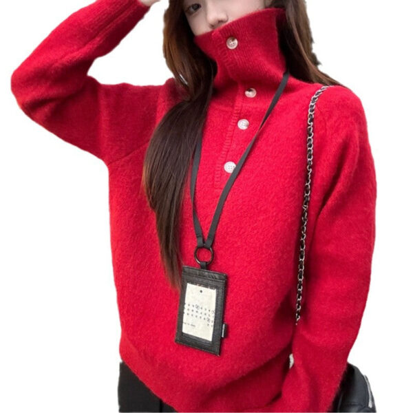 Design Sense New Year'S Turtleneck Red Sweater Women'S New Lazy Style Casual Knitted Sweater Women