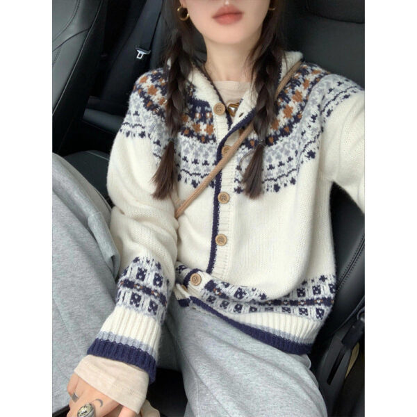 Vintage Fair Island Jacquard Knitted Cardigan Women'S Autumn And Winter New Soft Waxy Sweater Jacket - Image 6