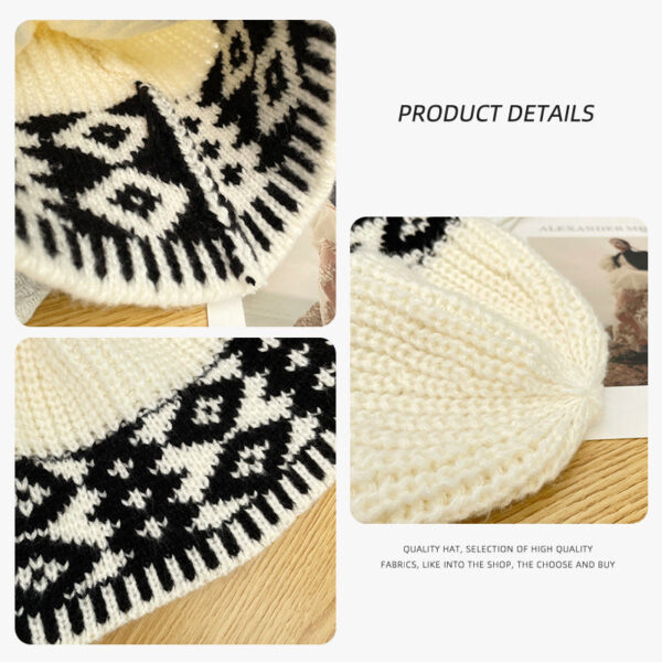 Retro Wool Hat Autumn And Winter Women'S Warm Ear Protection Versatile Face Small Color Matching Warm Knitted Bucket Hat - Image 4