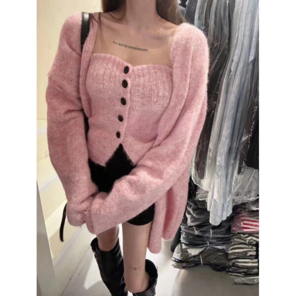 Sexy Tube Top Cardigan Women'S Autumn And Winter New Gentle Soft Waxy Lazy Wind Sweater-2 Pcs Set - Image 5