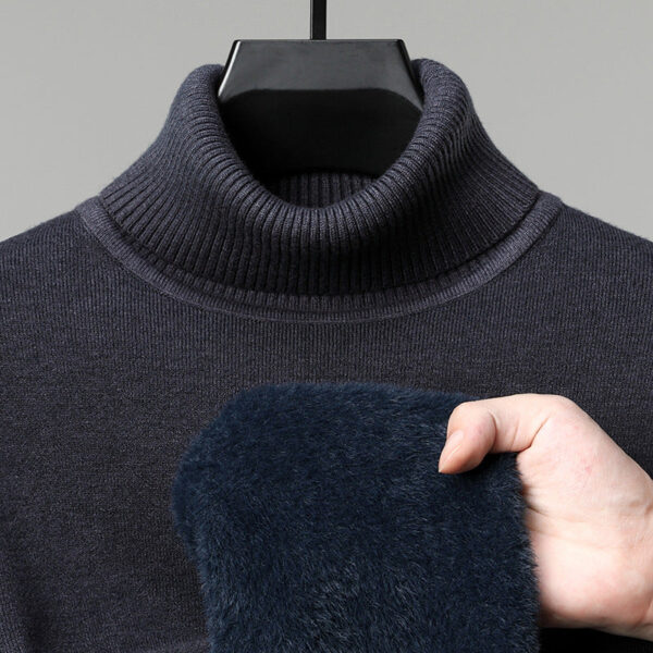 Semi-Turtleneck Fleece Thickened Men'S Winter New Warm Integrated Fleece, Bottomed Knitted Sweater - Image 7