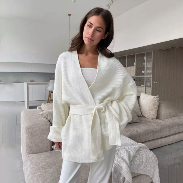 Lace-Up Bathrobe Wind Knitted Sweater Women'S Autumn And Winter Lazy Wind Jacket Medium And Long Cardigan - Image 3