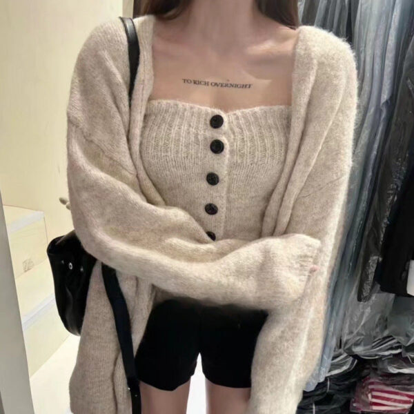 Sexy Tube Top Cardigan Women'S Autumn And Winter New Gentle Soft Waxy Lazy Wind Sweater-2 Pcs Set - Image 10